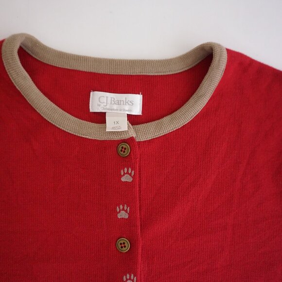 VTG CJ Banks Red Dog Embroidered Button Cardigan Whimsical Grandmacore 1X - Picture 8 of 10